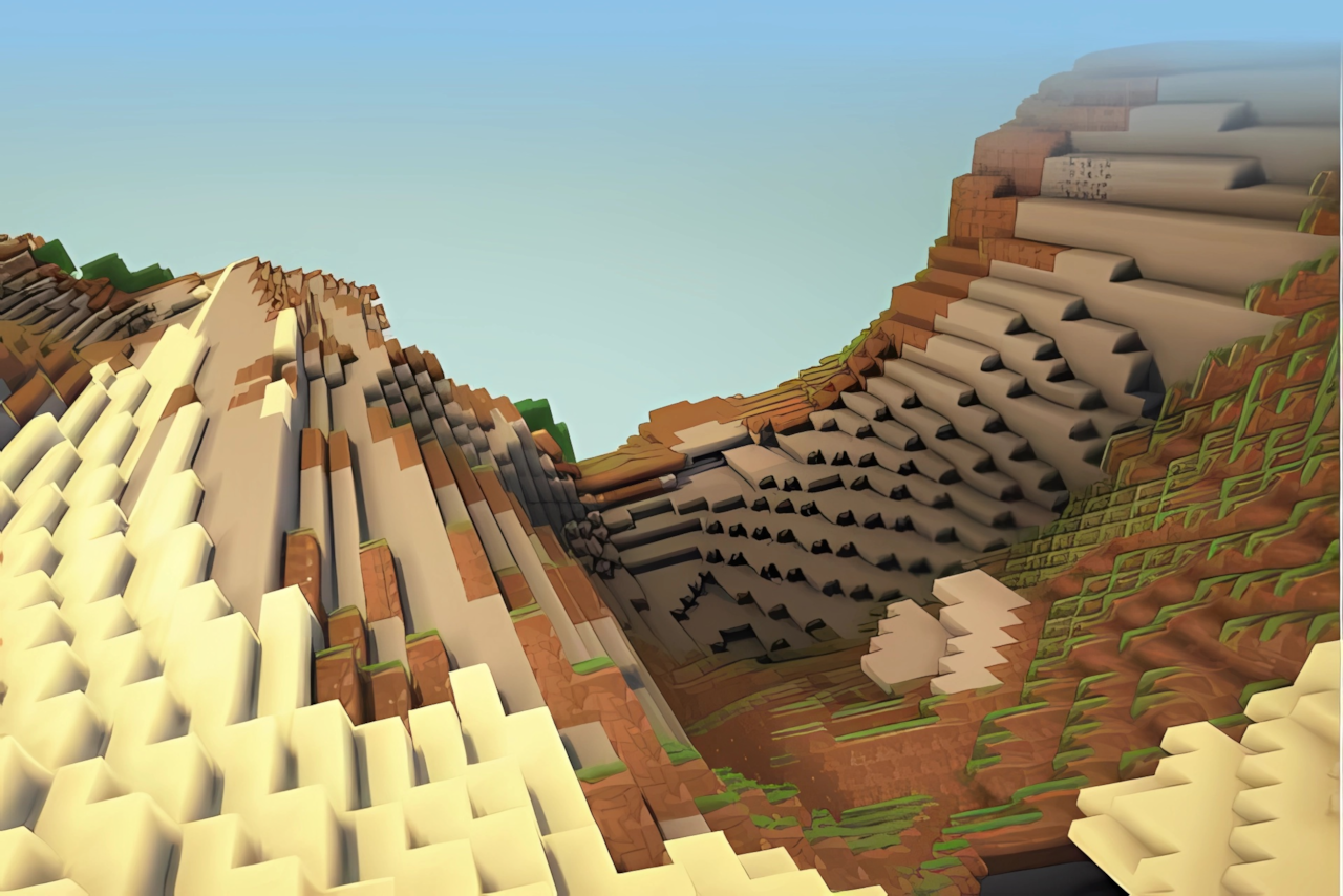 A view of mountains in Minecraft